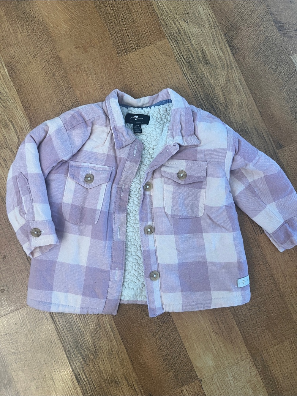 7 For All Mankind Lavender and White Plaid Sherpa-Lined Kids Jacket